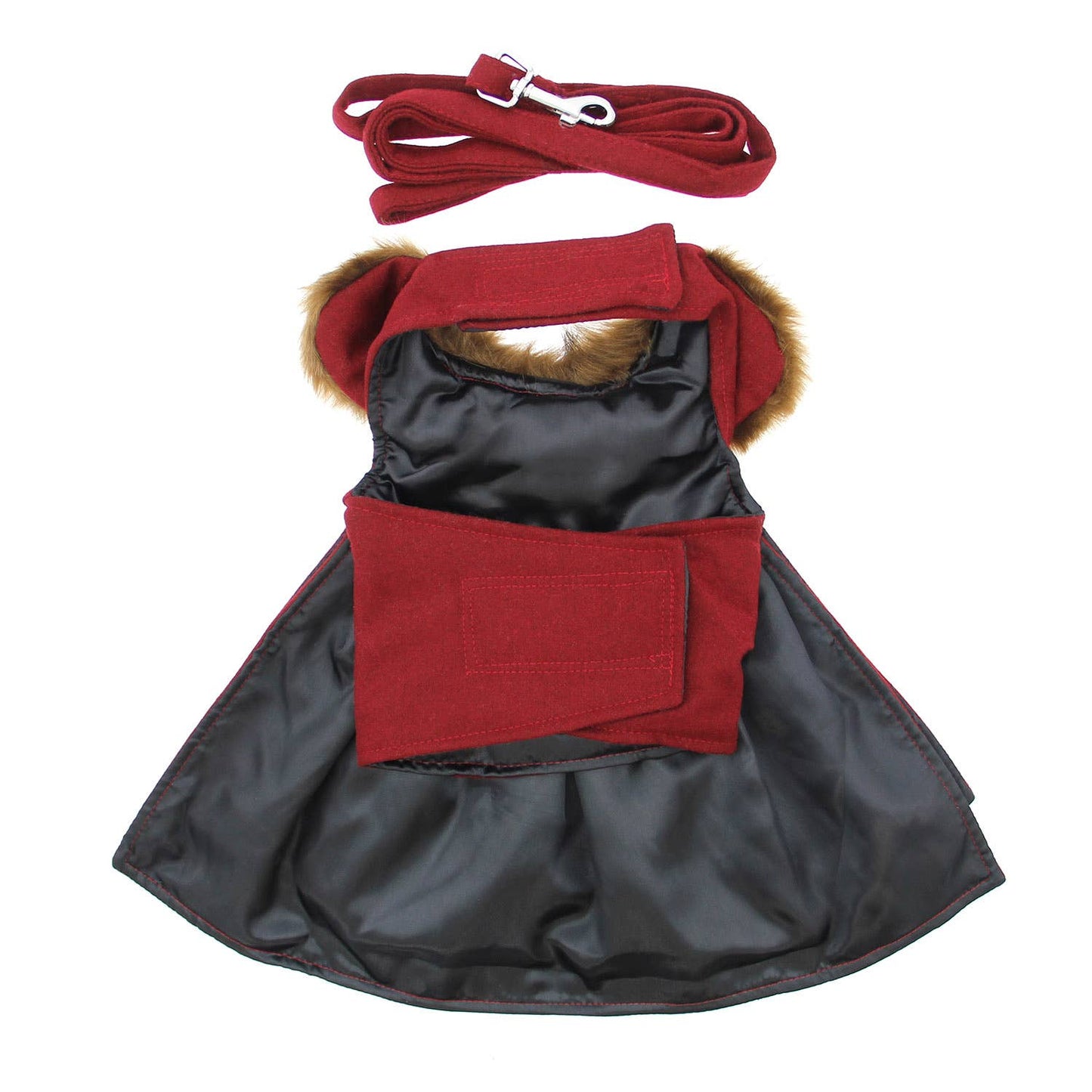 Regal Paw™ Burgundy Wool Harness Coat Dress  with Matching Leash Set
