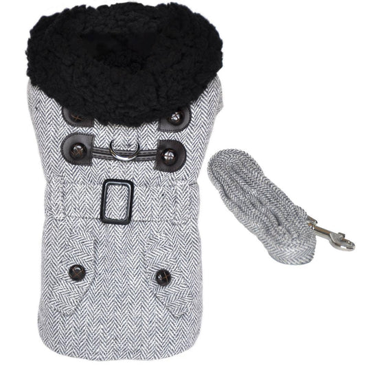 Regal Paw™ Grey Herringbone Harness Coat Set