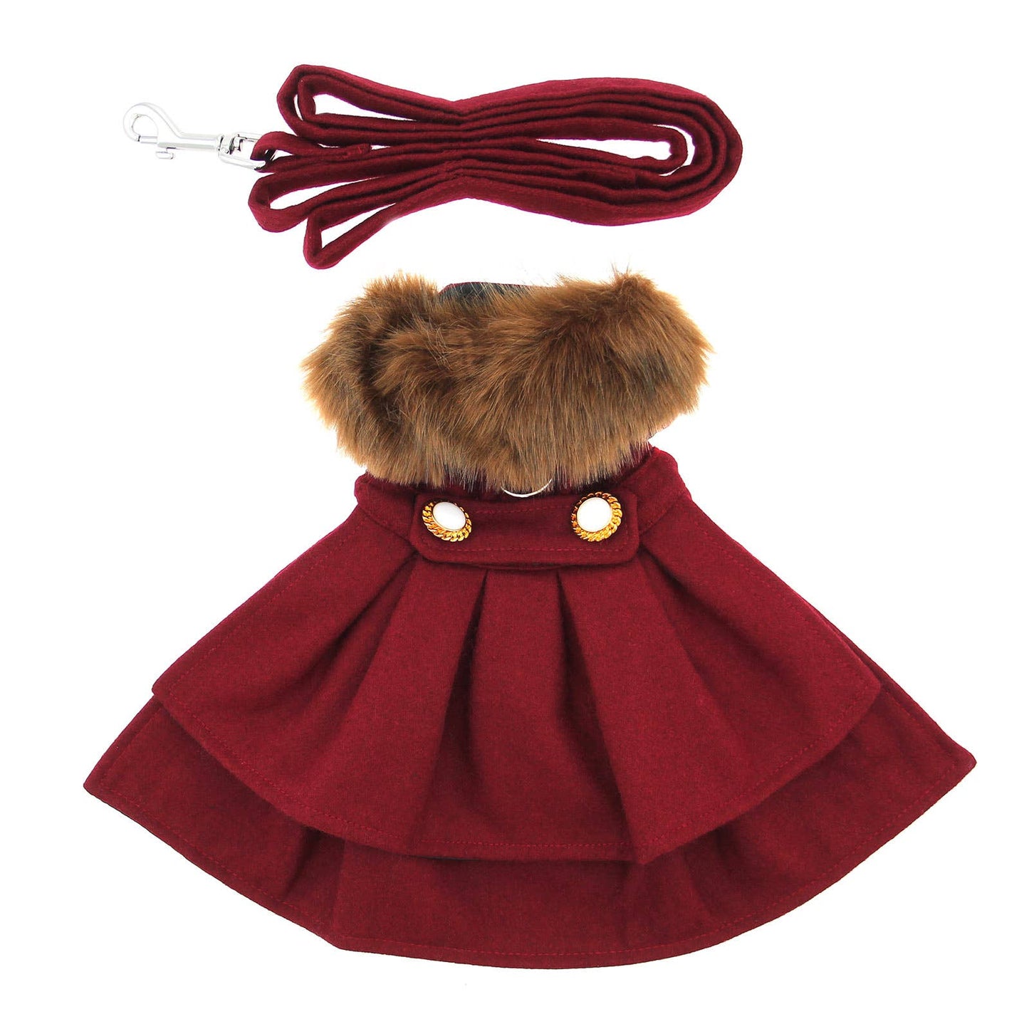 Regal Paw™ Burgundy Wool Harness Coat Dress  with Matching Leash Set